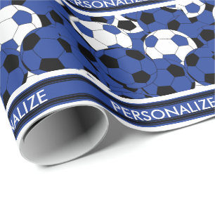 Papel De Presente Colagem azul escuro da bola de futebol