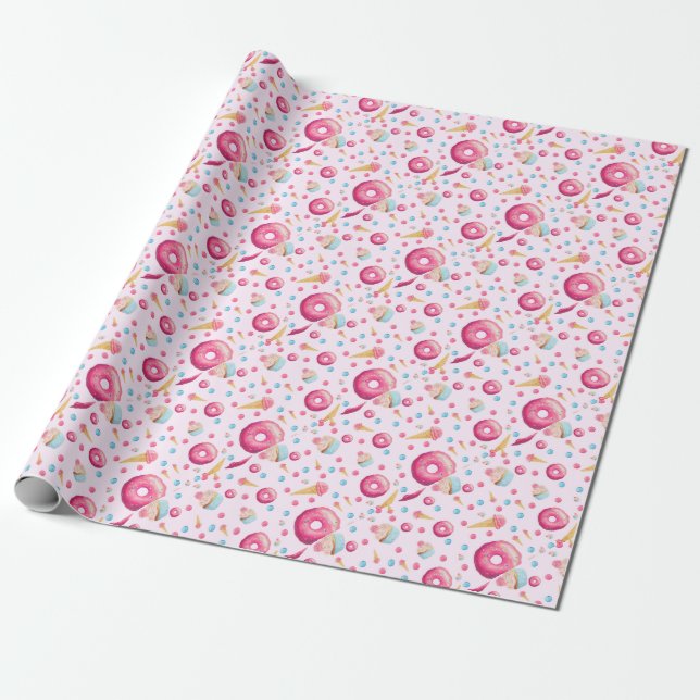 Papel De Presente Colagem cor-de-rosa da rosquinha (Desenrolado)
