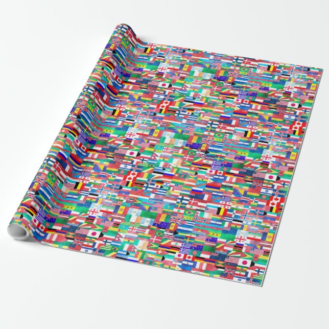 Papel De Presente Colagem da bandeira do mundo (Desenrolado)