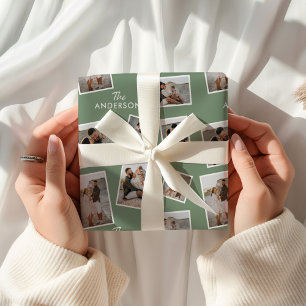 Papel De Presente Colagem da Família Multifotônica Verde do Modern S