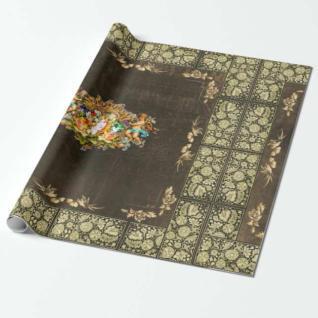 Papel De Presente Colagem da safra Retro com rendas e flores (Desenrolado)