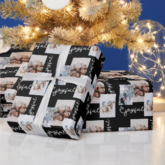 Papel De Presente Colagem de 3 Fotos Natal Alegre Adicione as Suas