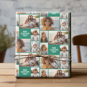 Papel De Presente Colagem de 6 fotos - cor sólida - texto branco