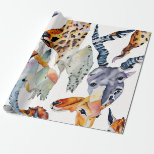 Papel De Presente Colagem de Aquarelas Soft Safari