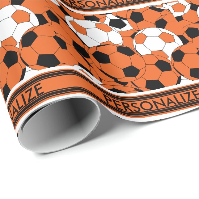 Papel De Presente Colagem de Bola de Futebol Laranja (Ponta do rolo)