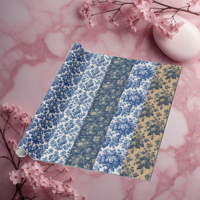 Papel De Presente Colagem de Botânicos Hereditários de Toile Frances (Cottage French Toile Heirloom Botanicals Collage Wrapping Paper)