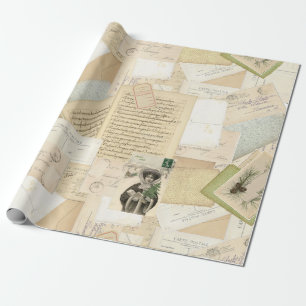 Papel De Presente Colagem de Cartão-postal de Natais vintages Franc