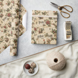 Papel De Presente Colagem de Cartão Postal de Natal Antigo