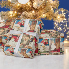 Papel De Presente Colagem de Cartões de Natal Vintage Retrô