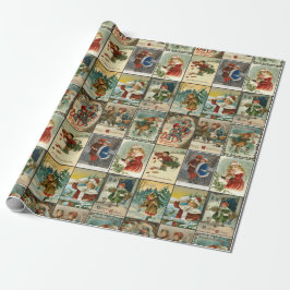 Papel De Presente Colagem de Cartões de Natal Vintage Retrô