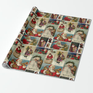 Papel De Presente Colagem de Cartões de Natal Vintage Retrô