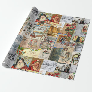 Papel De Presente Colagem de Ephemera de Natal Antigo Decoupage