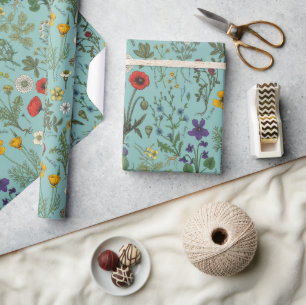 Papel De Presente Colagem de flores silvestres em azul