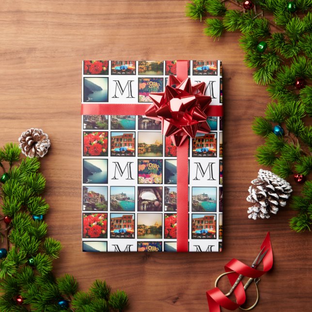 Papel De Presente Colagem de Fotografias do Monograma Personalizado (Presente de Natal)