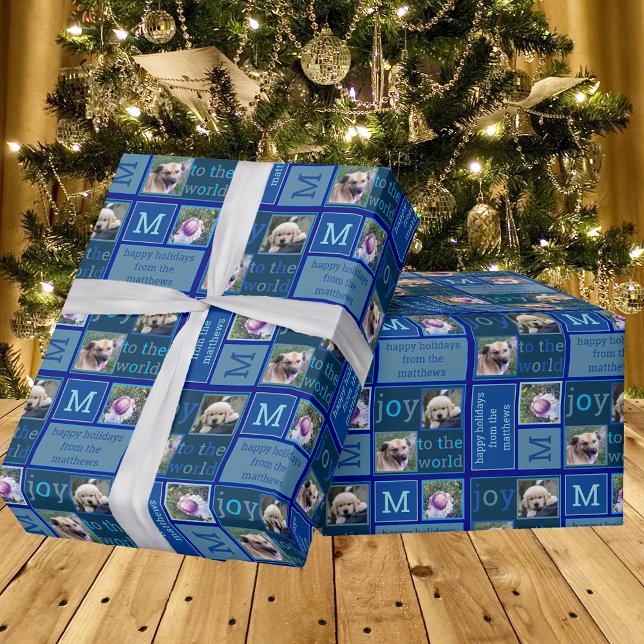 Papel De Presente Colagem de Fotografias Legal Azul 3 Moderno JOY Ch (Criador carregado)