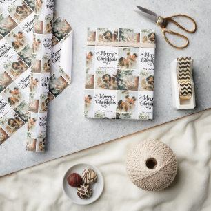 Papel De Presente Colagem de Fotos 3 da Família Feliz de Natal Elega