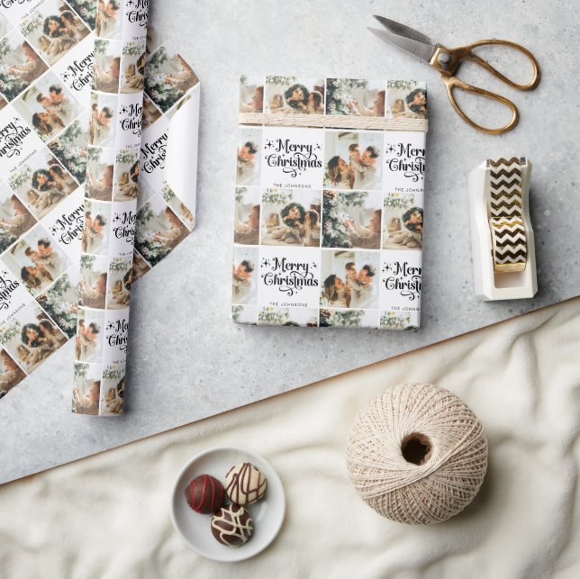Papel De Presente Colagem de Fotos 3 da Família Feliz de Natal Elega (Artesanato)