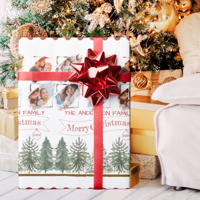 Papel De Presente Colagem de Fotos Botânica Clássica Feliz Natal (Criador carregado)