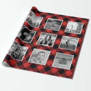 Papel De Presente Colagem de Fotos Buffalo Xadrez Lumberjack Vermelh