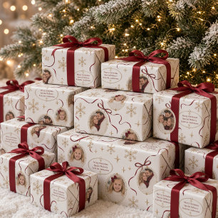 Papel De Presente Colagem de Fotos com Fita de Floco de Neve em Ouro