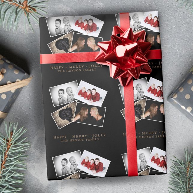 Papel De Presente Colagem de Fotos da Família com Letreiro de Natal  (Criador carregado)