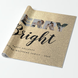 Papel De Presente Colagem de Fotos da Família Personalizada Dourada