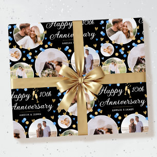 Papel De Presente Colagem de Fotos de Aniversário de Casamento Azul 