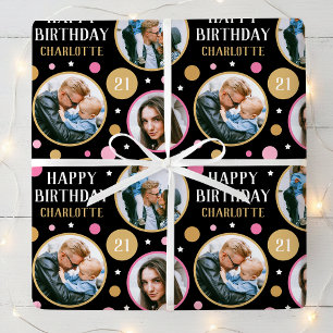 Papel De Presente Colagem de Fotos de Aniversário Feliz Qualquer Ida