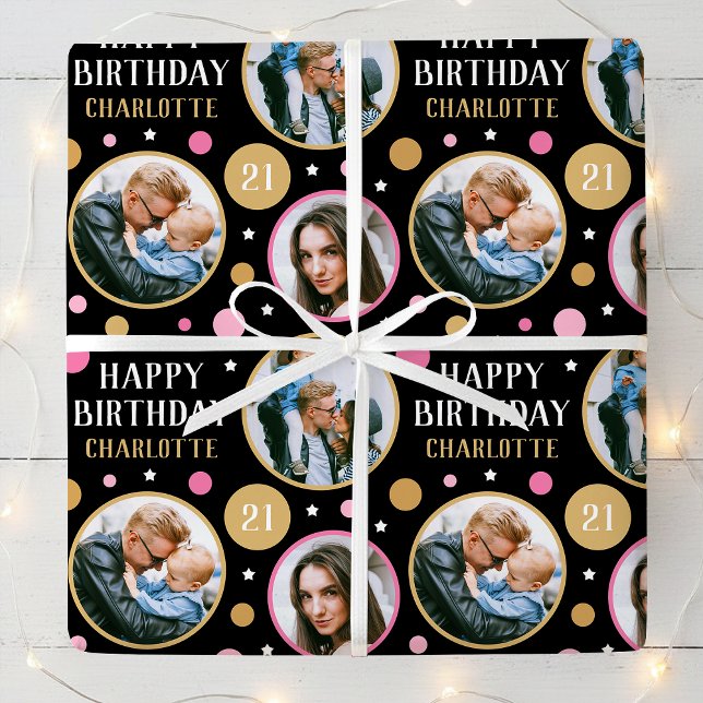 Papel De Presente Colagem de Fotos de Aniversário Feliz Qualquer Ida (Criador carregado)