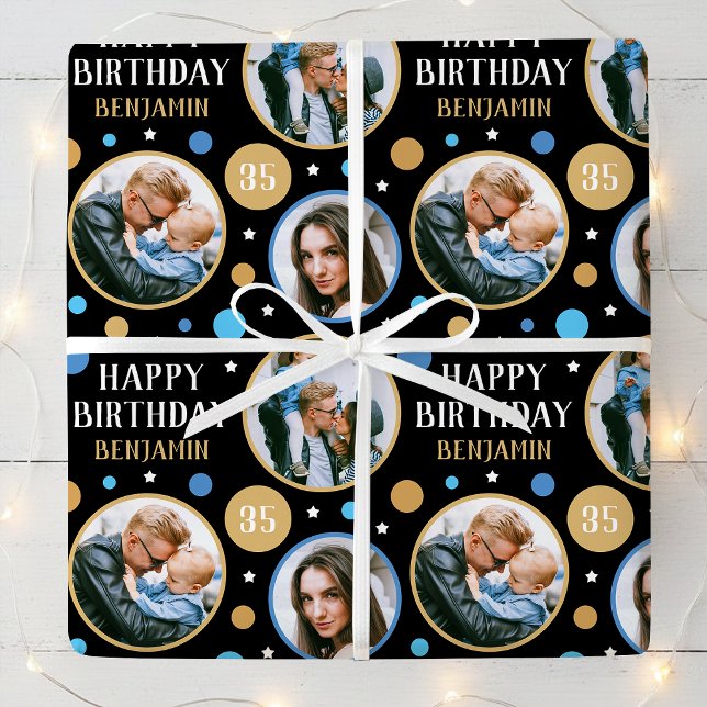 Papel De Presente Colagem de Fotos de Aniversário Feliz Qualquer Ida (Criador carregado)