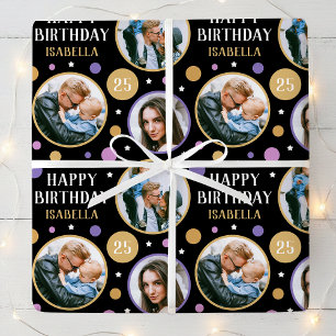 Papel De Presente Colagem de Fotos de Aniversário Qualquer Idade 25º