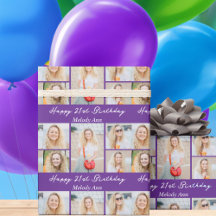 Colagem de Fotos de Aniversário Roxo Personalizado