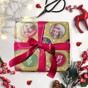 Papel De Presente Colagem de Fotos de Família Divertida Natal Dourad