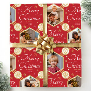 Papel De Presente Colagem de Fotos de Floco de Neve de Natal Elegant