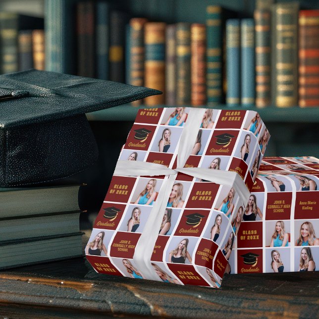 Papel De Presente Colagem de Fotos de Graduado Marrom Personalizada  (Criador carregado)