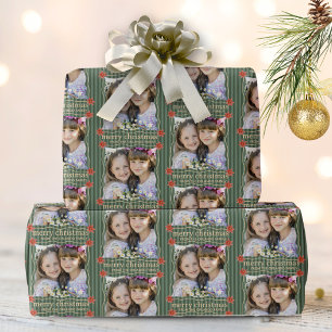 Papel De Presente Colagem de Fotos de Natal Faixas Verdes