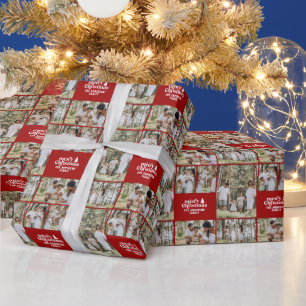 Papel De Presente colagem de fotos de Natal retrógrado vermelho mode