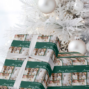 Papel De Presente Colagem de Fotos de Natal Verde Chic