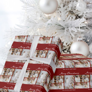 Papel De Presente Colagem de Fotos de Natal Vermelho Moderno