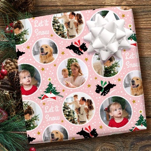 Papel De Presente Colagem de Fotos de Natal Vintage com Cachorro Sco