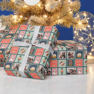 Papel De Presente Colagem de Fotos de Selos de Natal Retrô