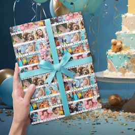 Papel De Presente Colagem de Fotos de Stripe de Aniversário