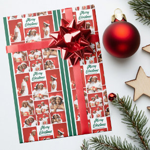 Papel De Presente Colagem de Fotos Feliz Natal 2025 Roteiro Verde