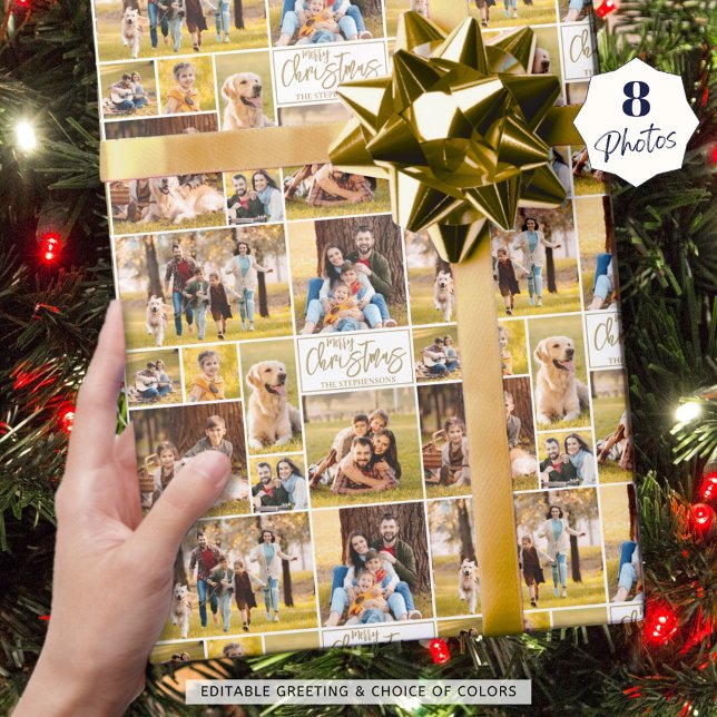 Papel De Presente Colagem de Fotos Feliz Natal 8 Dourada Personaliza (Criador carregado)