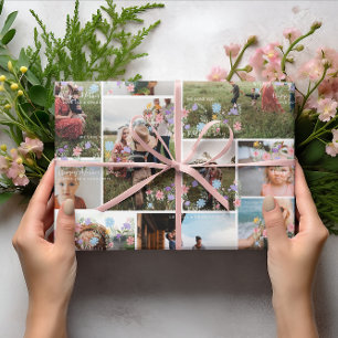 Papel De Presente Colagem de Fotos Floral MOM   10 Fotos Personaliza