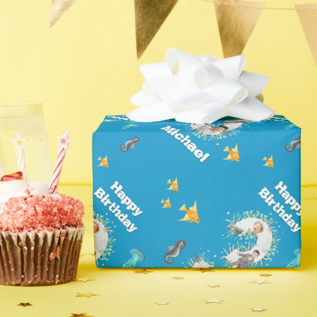 Papel De Presente Colagem De Fotos Grande aniversário de 3 anos Sob  (Festa de aniversário)