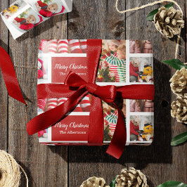 Papel De Presente Colagem de Fotos Natal 5 com Nome da Família, Verm