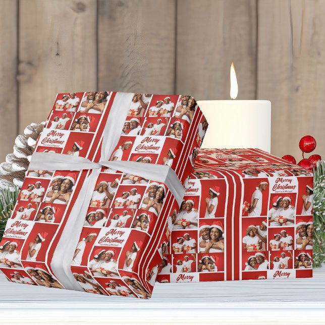 Papel De Presente Colagem de Fotos Ousada de Natal Vermelho 2025 (Criador carregado)