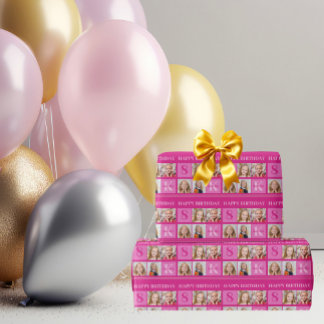 Papel De Presente Colagem de Fotos Personalizada da Rapariga de Aniv