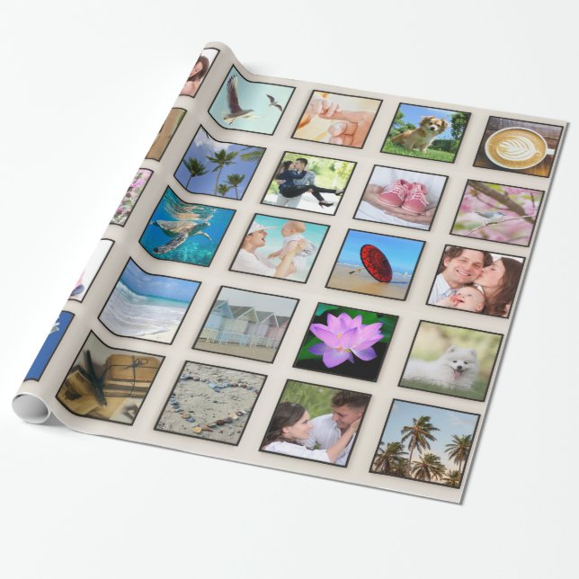 Papel De Presente Colagem de Fotos Personalizada de Quadro Quadrado  (Desenrolado)